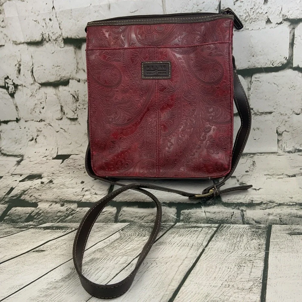 Relic‎ Red Paisley Faux Leather Handbag Crossbody Embossed Dark Academia Goth